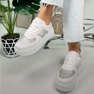 White and Silver Glitter Sneakers 9